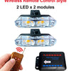 Two LED strobe modules and a remote control are shown for wireless remote control style emergency lights.