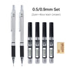 A set of 0.5/0.9mm metal mechanical pencils with HB lead cores and an eraser.