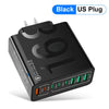 Black US plug universal multi-port fast charging wall adapter with multiple USB ports
