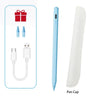A blue precision stylus pen and a white protective pen cap are shown with accessory icons.
