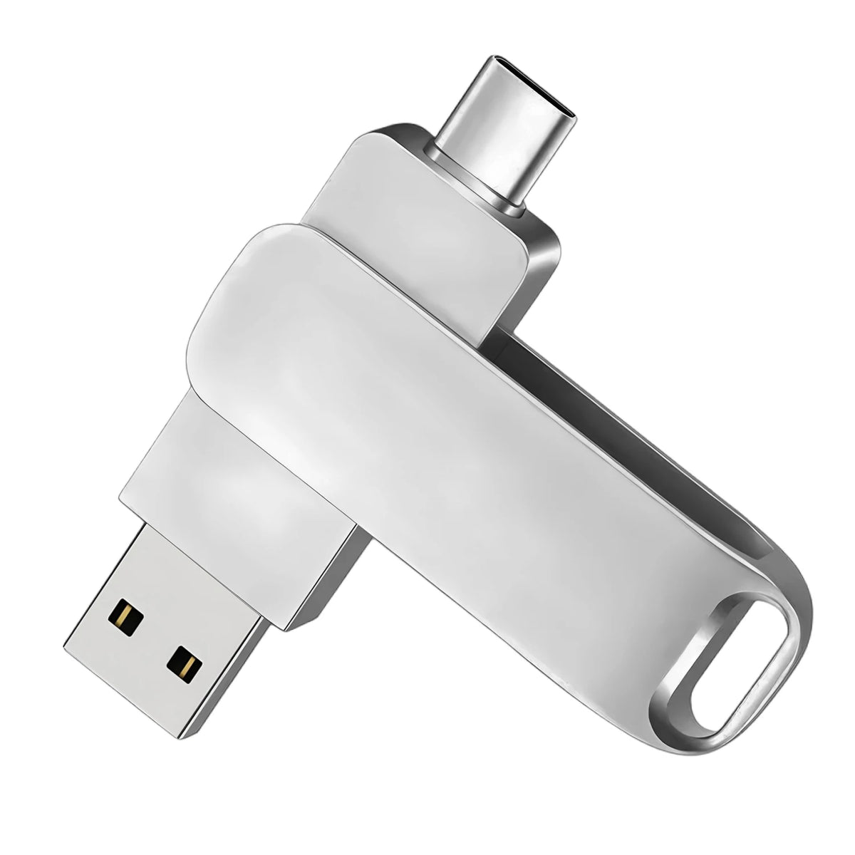 Silver USB 2.0 Type-C OTG flash drive with a metal housing.