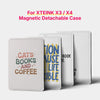 A white magnetic detachable case for an XTEINK X3 or X4 e-reader, featuring a design with text and illustrations.
