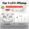 White wired Bluetooth earphones and cable accessories packaged for iPhone devices
