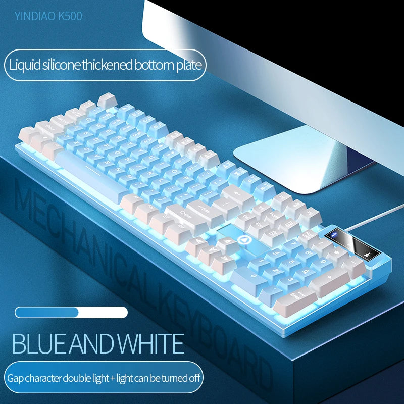 A blue and white mechanical keyboard with a liquid silicone thickened bottom plate shown from above.