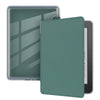 A green protective case for a Kindle Paperwhite with a clear acrylic back.