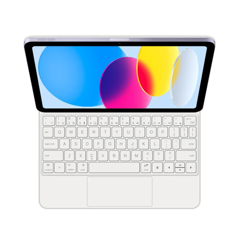 Magic Keyboard cover for an iPad Pro or Air series device shown with a colorful display.