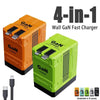A set of four GaN fast chargers in orange and lime green colors with retractable cables.