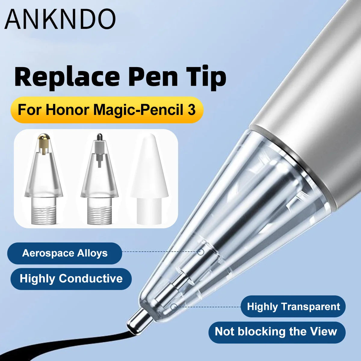 طرف قلم بديل لجهاز Honor Magic Pencil 3 يعرض أحجام وميزات مثل سبائك الطيران والتوصيلية العالية