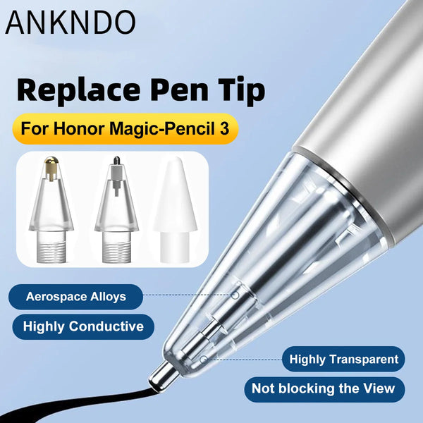 Punta de reemplazo para lápiz Honor Magic Pencil 3, mostrando varios tamaños y características como aleaciones aeroespaciales