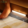 A white LED light strip mounted on a wooden surface, demonstrating 120-degree illumination and 3-meter range.