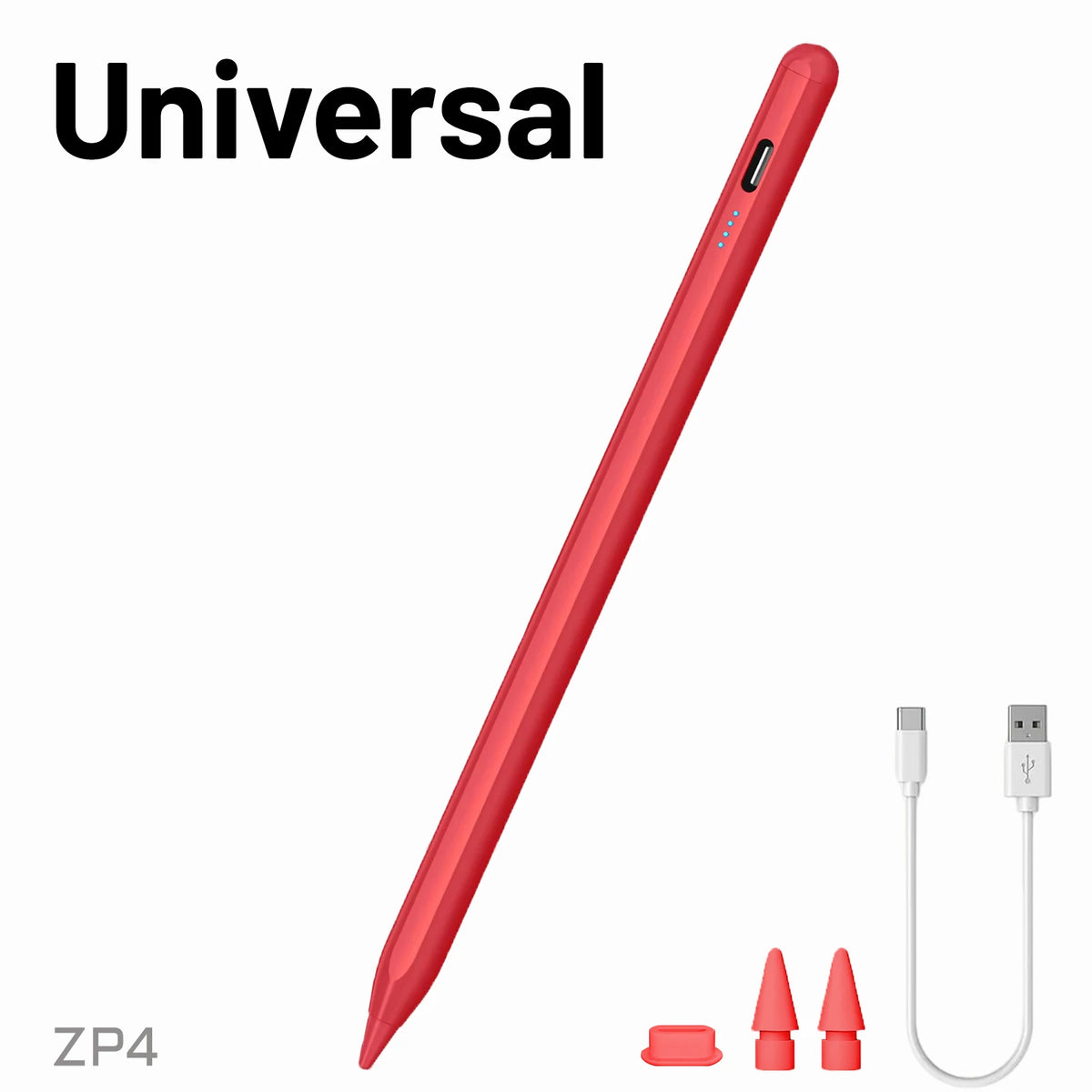 Rote Universal-Kapazitätsstilus-Stift mit der Aufschrift ZP4, diagonal vor weißem Hintergrund.