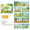 A set of 12 pages and accessories for a busy book about animals featuring illustrations and stickers.