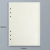 Un cuaderno de hojas sueltas color crema vertical con encuadernación espiral y tres agujeros perforados visibles.