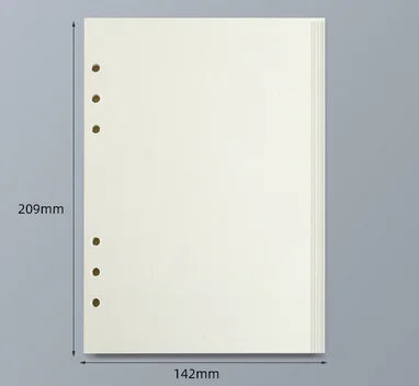 Un cuaderno de hojas sueltas color crema vertical con encuadernación espiral y tres agujeros perforados visibles.