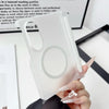 A hand holds a clear silicone case for a Samsung Galaxy Z Fold phone, showing the magnetic hinge protection feature.