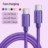 Purple fast charging USB-C to Type-C cable with various length options shown