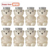 Eight pieces of white bear-shaped reusable water bottles with silver lids.