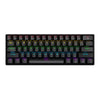 A black portable mechanical keyboard featuring customizable RGB lighting and various function keys.