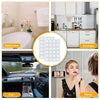 A multi-pack of silicone suction phone mounts shown in various contexts including a bathroom, kitchen, car, and mirror.