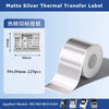 Roll of matte silver thermal transfer labels with a 50mm width and 30mm length