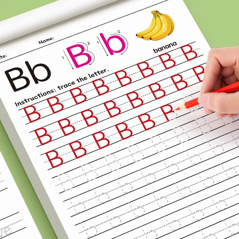 A workbook page showing tracing practice for the letter Bb and the word banana.
