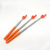 Three telescopic stainless steel teaching pointers with orange handles and tips.