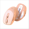 A peach-colored silent dual-mode wireless mouse with a flexible grip and battery display.
