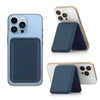 A light blue magnetic leather wallet with a stand case shown alongside its phone cover.
