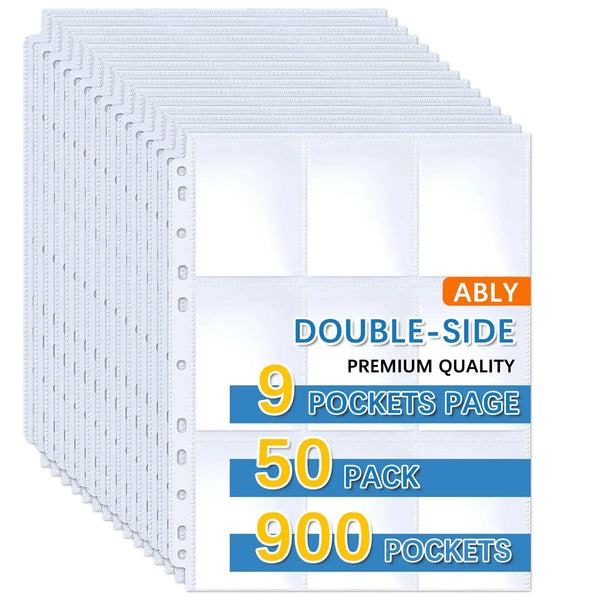 A stack of 50 packs of double-sided card sleeve pages with 900 pockets for binder albums.