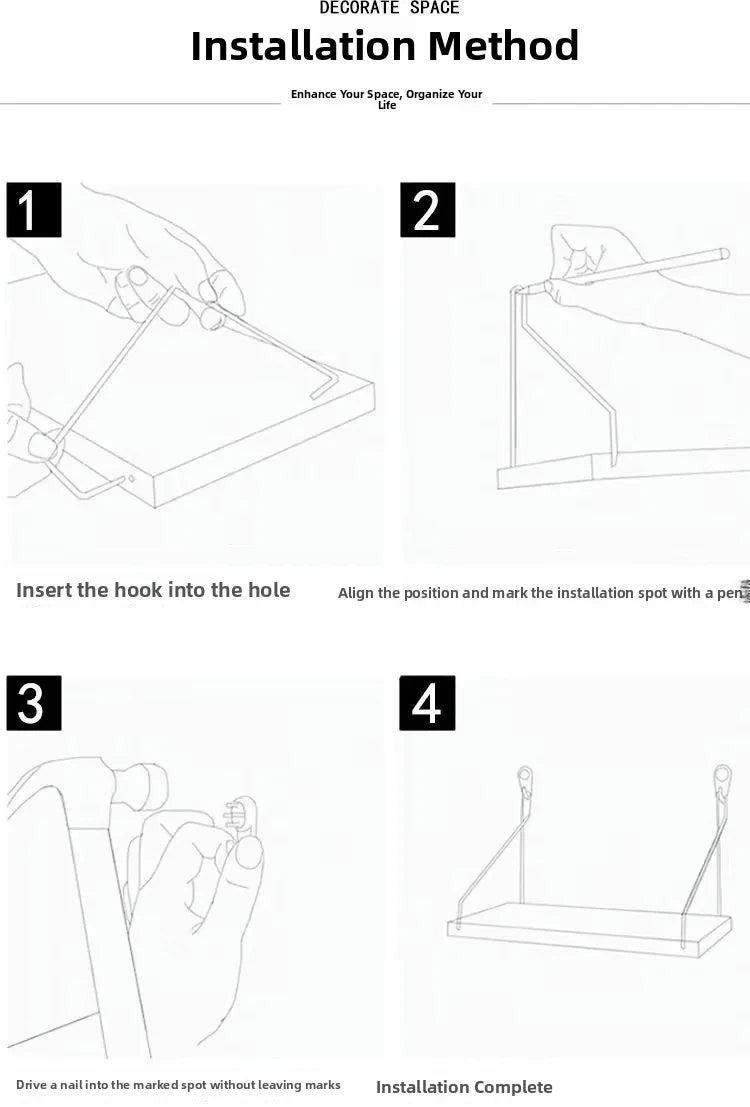 Four steps illustrating the installation method for a wall-mounted projector stand.