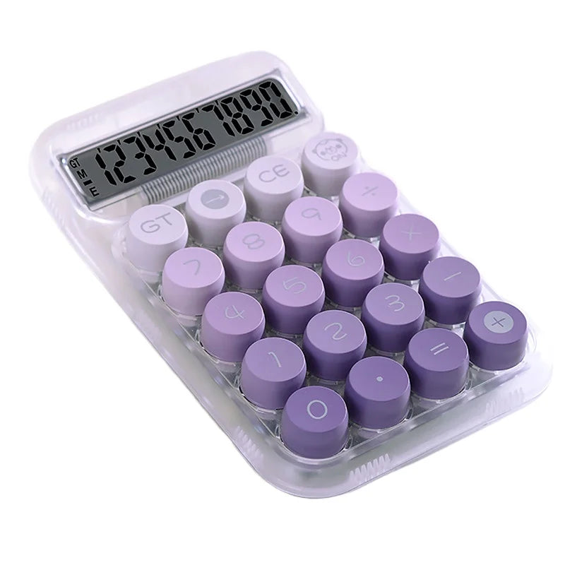 A clear plastic calculator with a digital display and multiple purple buttons for calculating dopamine gradients.