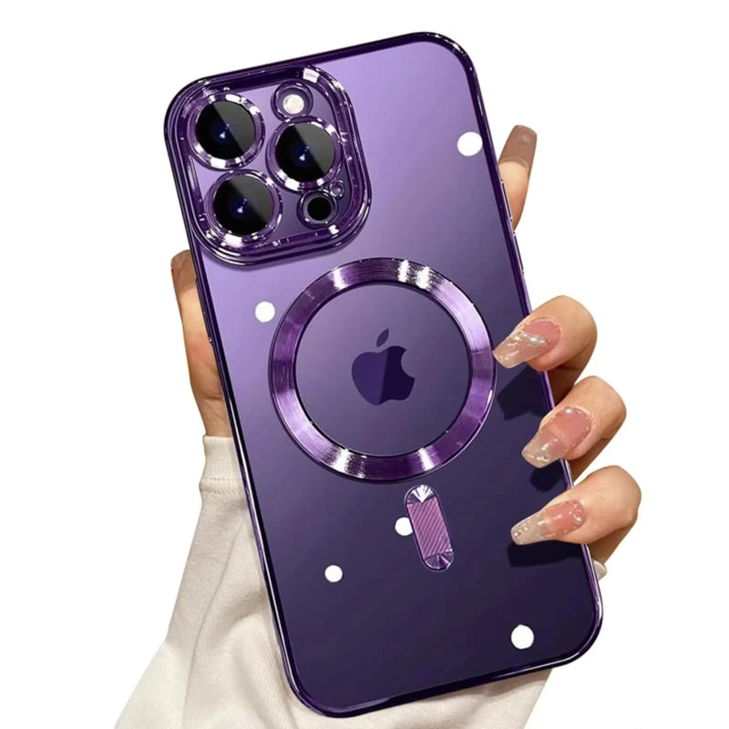 Lila magnetische kabellose Handyhülle für iPhone mit Kameraperspektivschutz