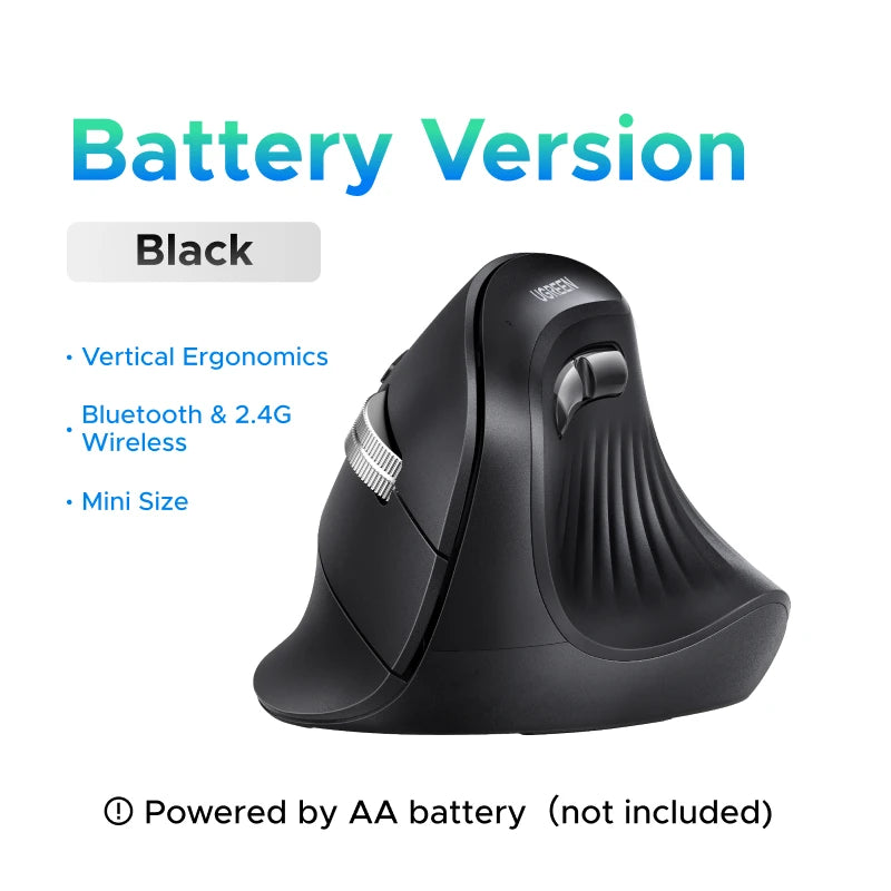 Black ergonomic vertical wireless mouse with a textured finish