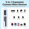 A white 3-in-1 expansion adapter featuring ports for a keyboard, mouse, camera, phone, and various SD/microSD cards.