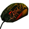 Black ergonomic wired gaming mouse featuring orange lightning bolt LED lighting.