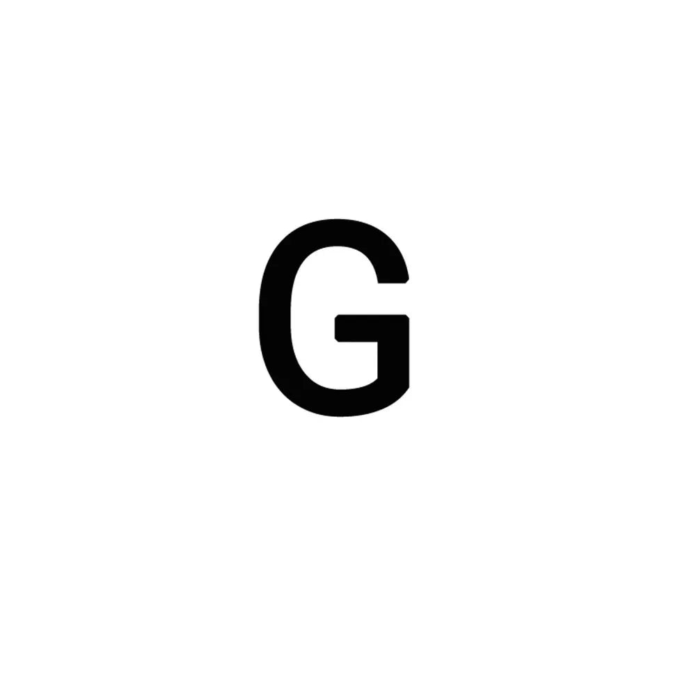 Una G negra en fondo blanco, que representa una tarjeta insertable para llavero de metal personalizable.