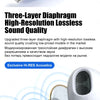 A close-up of a silver Bluetooth earphone with a transparent diaphragm and acoustic components.
