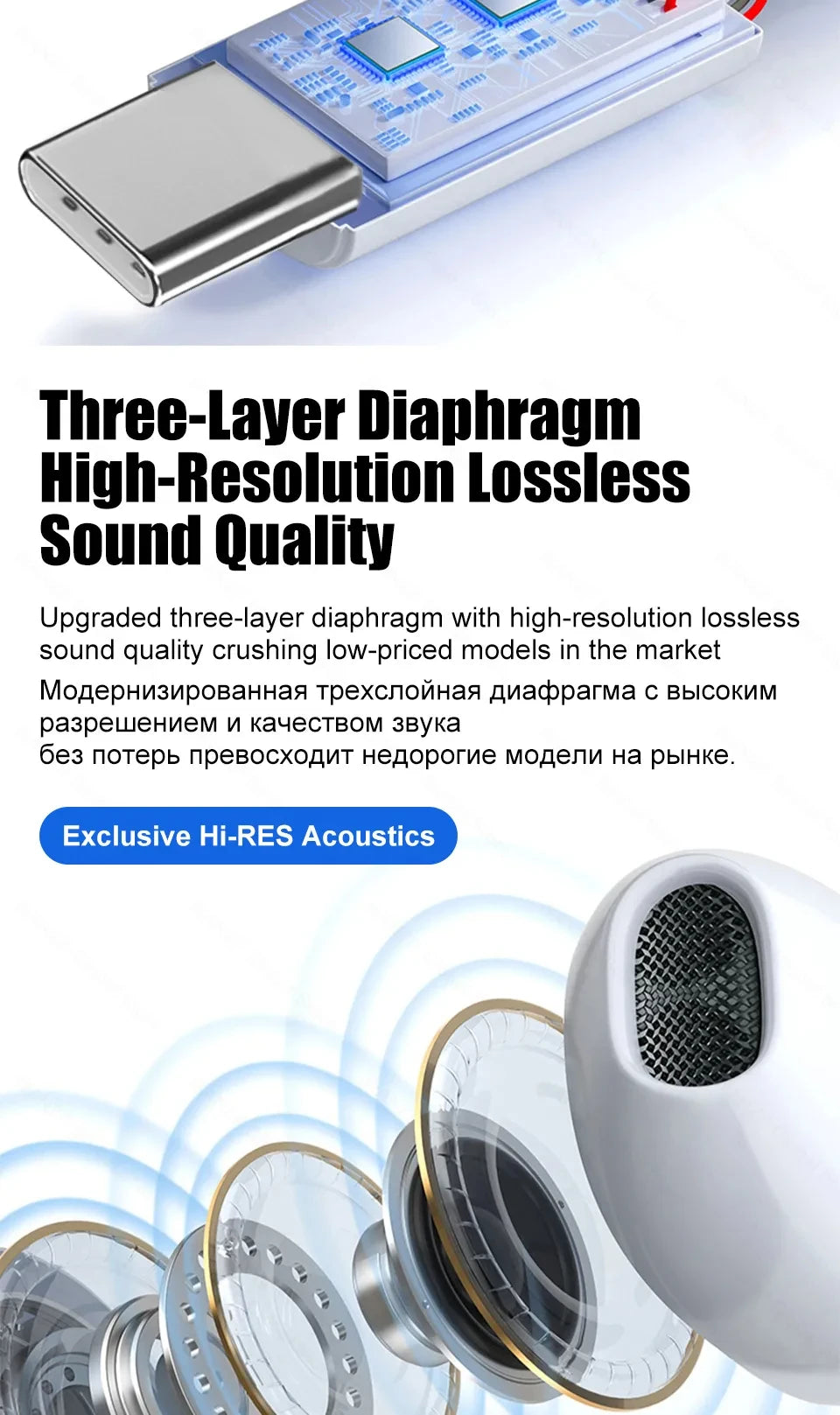 A close-up of a silver Bluetooth earphone with a transparent diaphragm and acoustic components.
