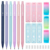 A set of aesthetic pastel mechanical pencils in various shades of pink, purple, and mint green.