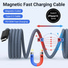A magnetic fast charging cable for iPhone 15 series, showing the coiled cable and magnetic connectors.