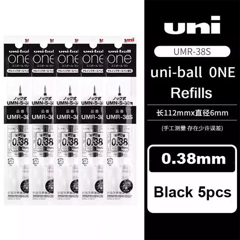 Black Uni-Ball ONE refills in a pack of five with 0.38mm tips