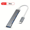 Grey Type-C hub with an adapter cable shown against a white background.