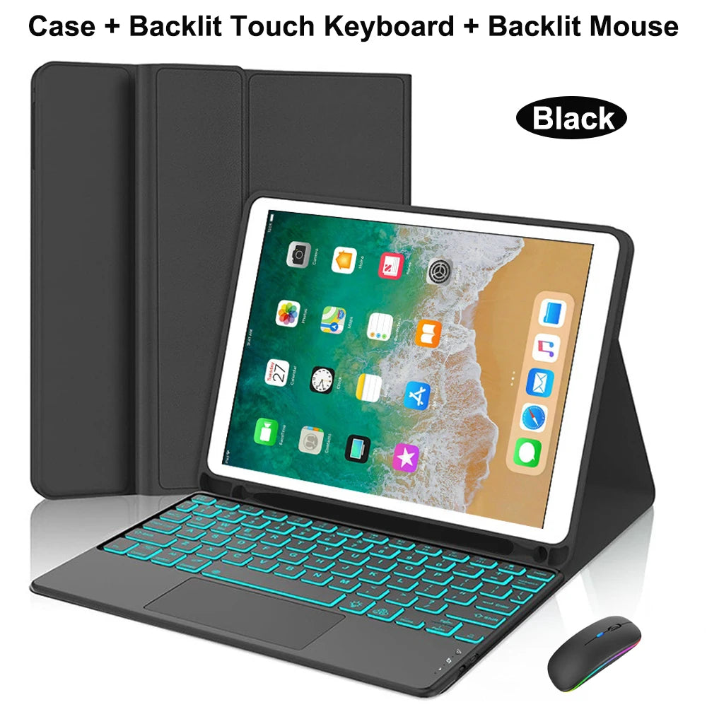 Black case and backlit keyboard and mouse for an iPad