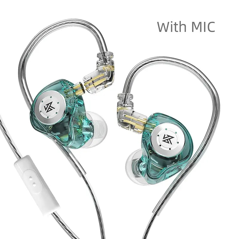 KZ EDX PRO dynamic earphones with a microphone and a silver cable