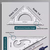 A precision triangular drafting ruler showing scales 1:2.5 and 1:4, with vertical tick marks and a double scale cm ruler.