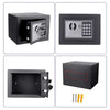 A black digital lock safe box with a keypad and a keyhole, shown in various views.