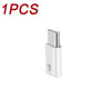 A white USB Type-C to Micro USB adapter converter with a metal plug.