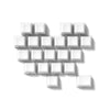A set of translucent ice crystal mechanical keycaps for Cherry MX switches arranged in a block formation.