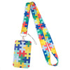 Rainbow puzzle piece lanyard with a colorful ID badge holder