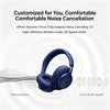 Blue JBL headphones demonstrating noise cancellation with an external noise source and a clear audio signal.